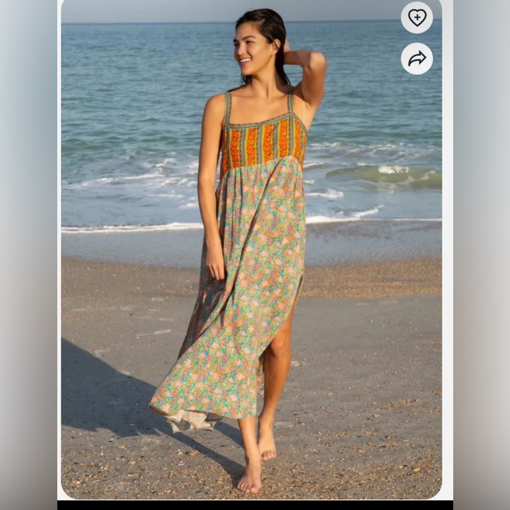 Natural Life Large Patti Side Slit Maxi Dress - Turquoise Orange Mixed Print